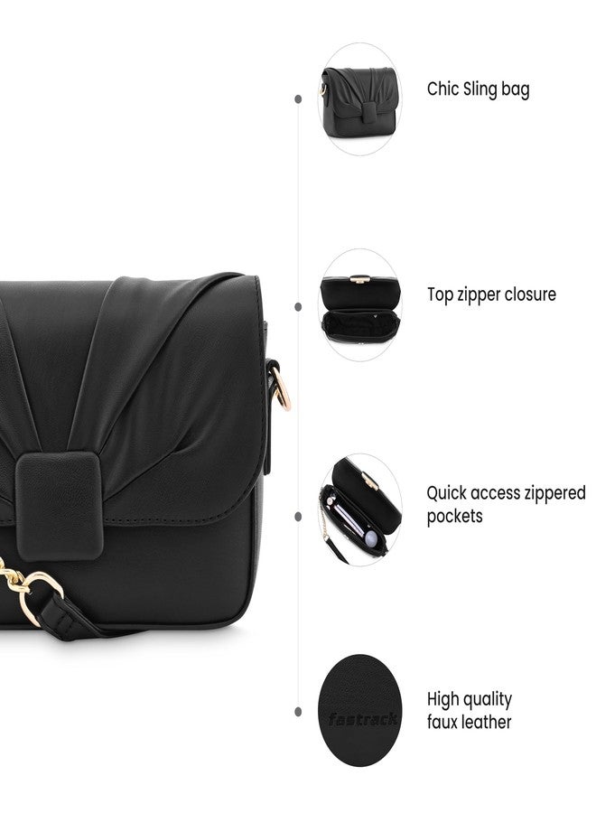 Fastrack Solid PU Zipper Closure Women's Party Sling Bag (Black, SMALL) - Image 2